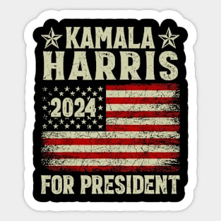 Vintage Kamala Harris 2024 For President American Flag Sticker